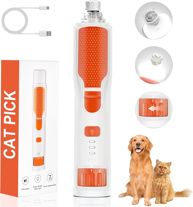 Dog Nail Grinder 7-Speed & 360° LED Light, Professional Pet Nail Grinder for Dogs and Cats, Electric Dog Nail Trimmer Painless Paws Grooming & Smoothing Tool for Large Medium Small Dogs Cats Pets-PawvioPets