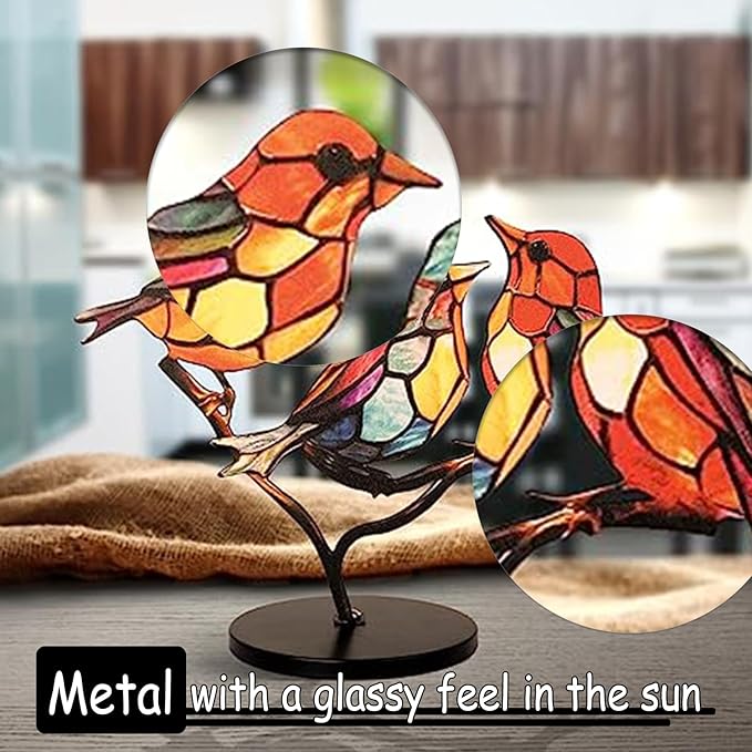 2Birds on a Branch, Metal Desktop Plane Shape Decorations, Home Bird Decorations for Office, Window, Aviary, Garden, Gifts for Bird Lovers, Boxed Set.-PawvioPets