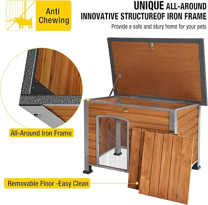 Aivituvin Dog House Outdoor & Indoor Unique All-Around Iron Frame Dog Kennel for Winter with Raised Feet Weatherproof for Small & Medium & Large Dogs-PawvioPets
