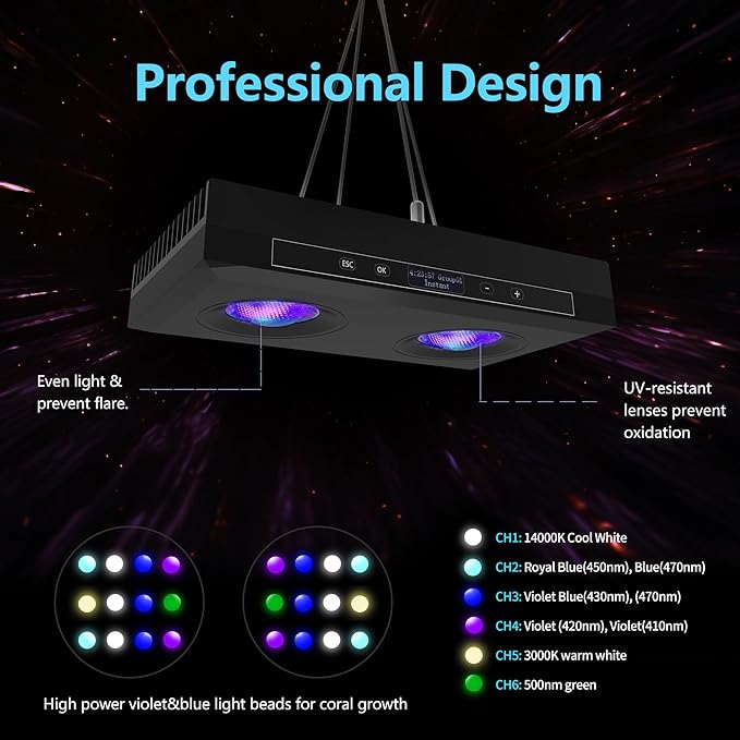 Aquarium Light - 95 Watt Sunrise Sunset Moonlight, Group Control Program Coral Reef Light Dimmable Full Spectrum for Marine Tanks,Saltwater Tank Light with Timer (G5 Suspension Version)-PawvioPets