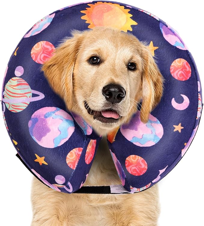 CuteBone Inflatable Dog Cone with Removable Soft Fleece Covers for Small/Medium/Large Dogs and Cats Neck Donut Collar After Surgery GWB11L-PawvioPets