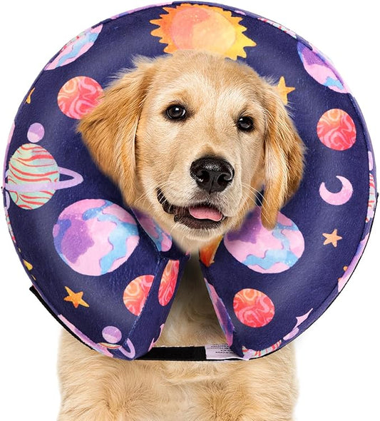 CuteBone Inflatable Dog Cone with Removable Soft Fleece Covers for Small/Medium/Large Dogs and Cats Neck Donut Collar After Surgery GWB11L-PawvioPets