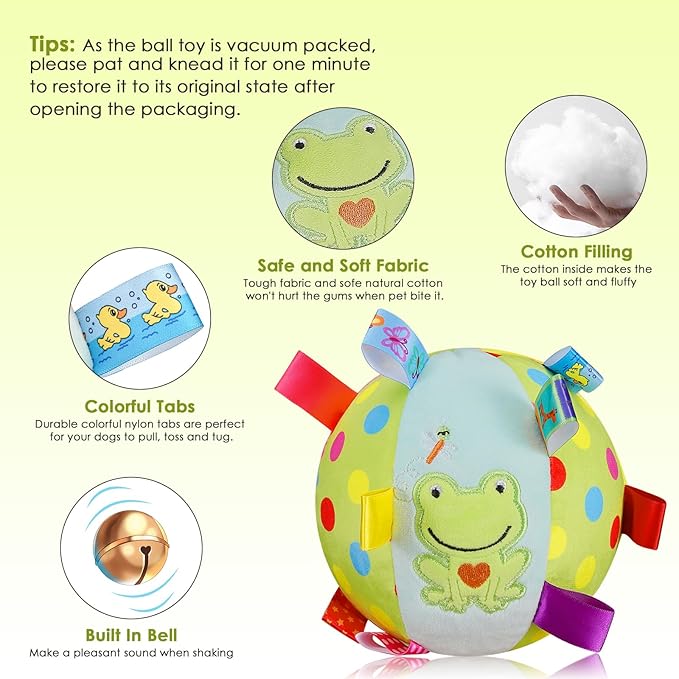 Dog Squeaky Plush Toy with Straps, 6-Inch Soft Stuffed Ball with Cotton Material and Bell Built-in, Pet Interactive Fetch Toy for Small to Large Dog-PawvioPets