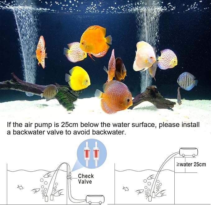 AQQA Aquarium Air Pump,3.5W 5W Dual Outlet Oxygen Pump with 2 Air Stone,Adjustable Air Valve Quiet Bubbler Pump,Up to 160 Gallon Fish Tank (5w)-PawvioPets