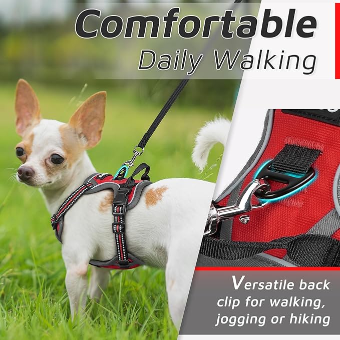 Eagloo Small Dog Harness No Pull, Service Vest with Reflective Strips and Control Handle, Adjustable and Comfortable for Easy Walking, No Choke Pet Harness with 2 Metal Rings, Red, XS-PawvioPets