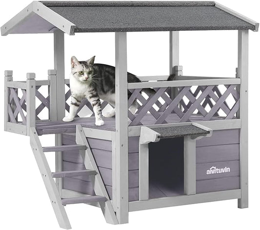 Aivituvin Cat House Outdoor Indoor Feral Kitty Shelter with Escape Door for Cats, Weatherproof Roof-PawvioPets