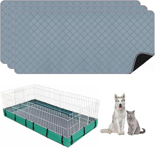 3 Packs Washable Guinea Pig Cage Liners, Waterproof Guinea Pig Pee Pads Reusable Absorbent Bedding Anti Slip Mats for Small Animals Bunny Rabbit Hamster (47 x 24in)-PawvioPets