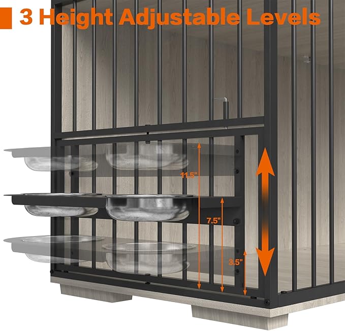 86.6inch Dog Crate Furniture with Storage,Furniture Style TV Stand Dog Kennel for 2 Dogs,with 6 Drawers,Removable Divider&Adjustable Bowls,Heavy Duty Metal Chew-Resistant Dog Crate Furniture-PawvioPets