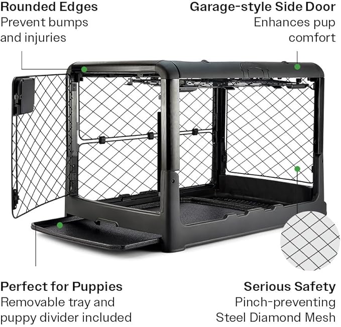 DIGGS Revol Collapsible Dog Crate with Wheels - Premium Portable Dog Crate - Safe, Stylish, and Convenient Indoor Kennel (Charcoal, Medium)-PawvioPets