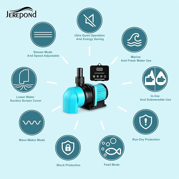 1320GPH Aquarium Return pump with LCD display controller, DC 24V 35W aquarium pump for saltwater freshwater aquarium,fish tank,sump,20 speeds ECO Quiet Submersible and inline pump-PawvioPets