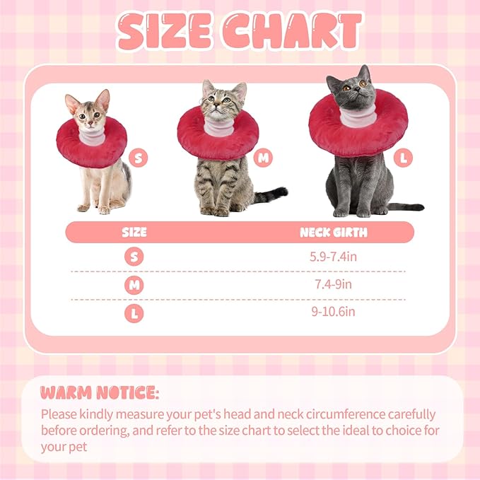 BRKURLEG Cat Cone Collar Soft, Cute Cat Recovery Cones, Soft Protective Pet Neck Cone, Adjustable Kitten Cones to Stop Licking, Pet Anti-Lick Wound Healing Elizabethan Collar, Pink, S-PawvioPets