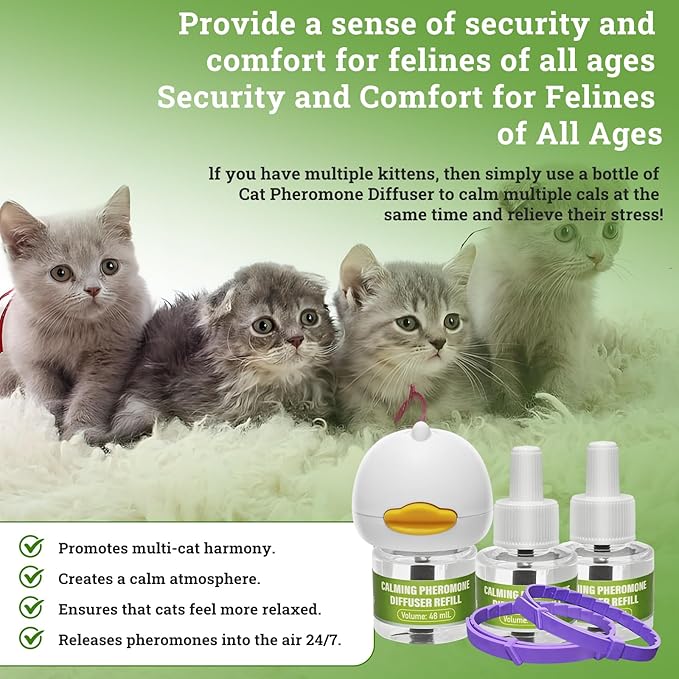 2 Diffusers& 6 Refills +2pcs Calming Collar Cat Calming Diffuser, Plug in Diffuser Cat Pheromone Calming Diffuser Starter Kit Helps Ruduce Anxious, Anti-Stress & Comforts Cats-PawvioPets