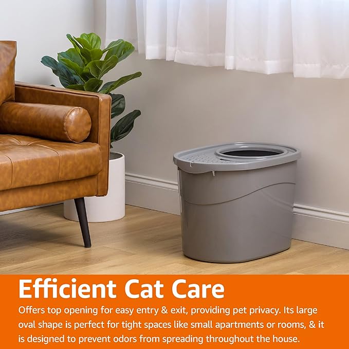 Amazon Basics Large Cat Litter Box with High Sides, Top Entry, Includes Scoop, 20.5 x 14.75 x 14.38 inches, Grey-PawvioPets