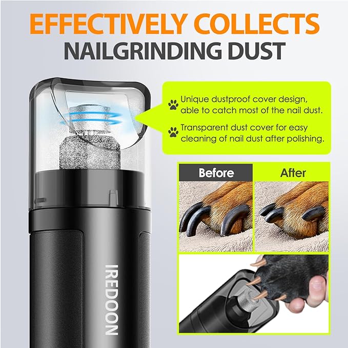 Dog Nail Grinder Upgraded - Professional 3-Speed Super Quiet and Low Vibration Electric Pet Nail Grinder with 4 LED Lights - Painless Paws Grooming & Smoothing for Small to Large Dogs (Black)-PawvioPets
