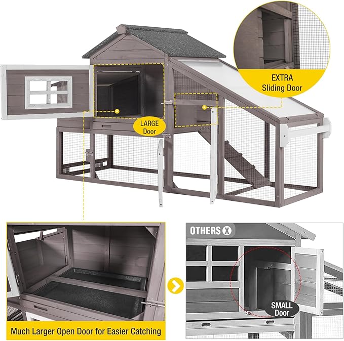 Aivituvin Chicken Coop Outdoor with Wheels, Mobile Hen House Wooden Poultry Cage with Run & Waterproof Roof (Grey with White)-PawvioPets