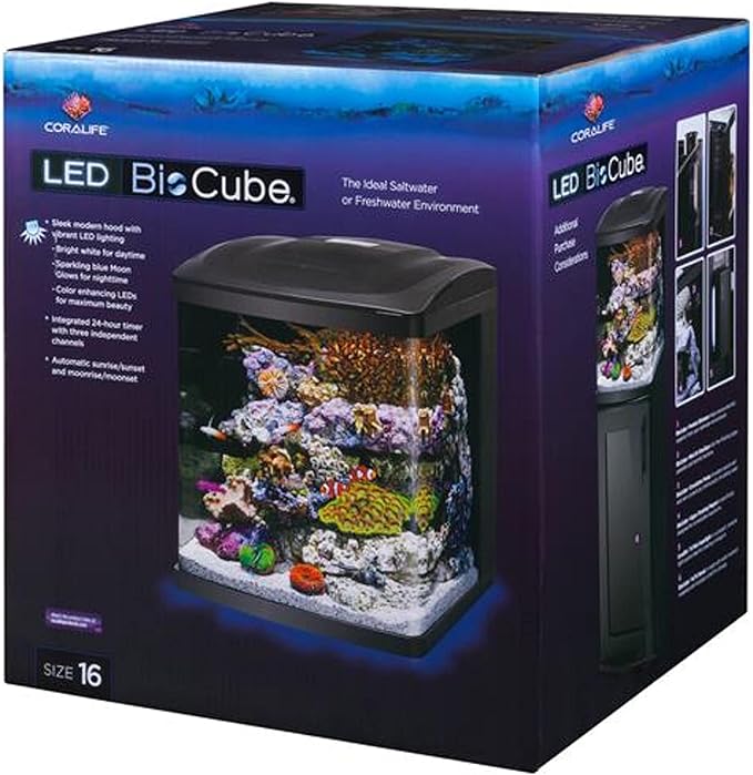 Coralife LED BioCube Aquarium Fish Tank Kit for Saltwater, Marine, Reef or Live Plants, 16 Gallon-PawvioPets