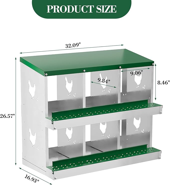 6 Hole Chicken Nesting Box with Roll Out Egg Tray, Rustproof & Ventilated Chicken Laying Boxes for Hens, Chickens, Ducks | Easy-Clean Poultry Coop Accessories-PawvioPets