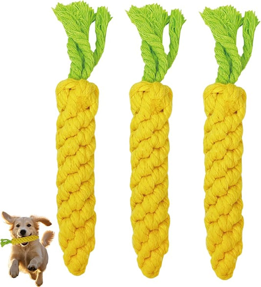 3PCS Yellow Woven Pet Chew Set, Puppy Teething Chews, Dog Chew Accessories, Cat Interactive Chews, Durable Braided Chews for Pets-PawvioPets