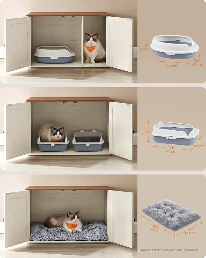 Feandrea Cat Litter Box Enclosure, Litter Box Furniture Hidden with Removable Divider, Indoor Cat House, End Table, 31.5 x 20.9 x 19.7 Inches, Honey Brown and Rustic White UPCL002P01-PawvioPets