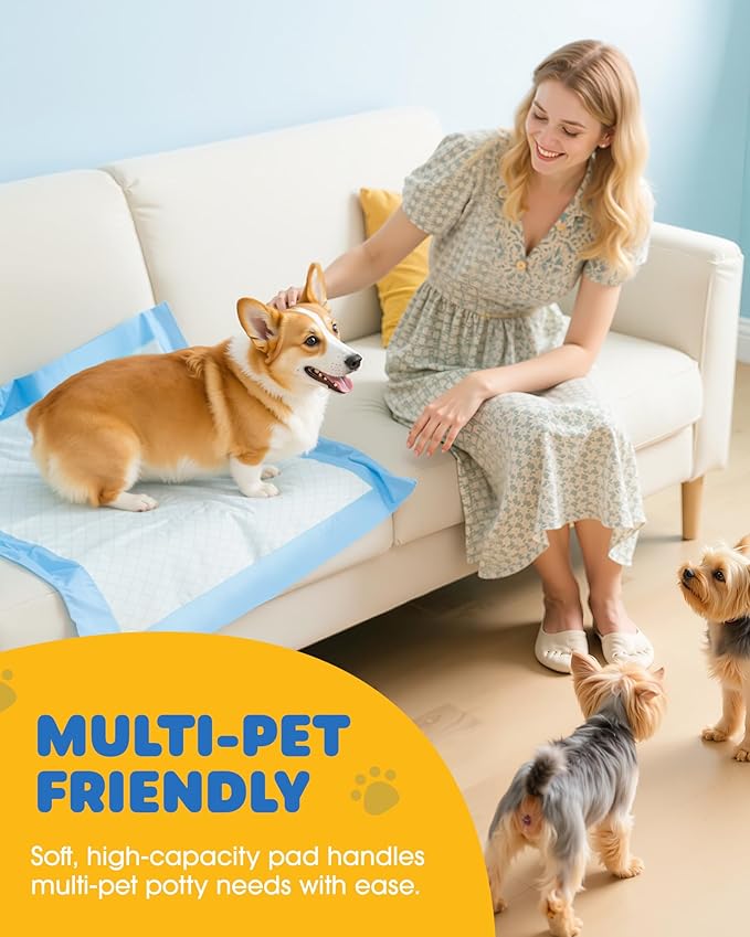 100-Pack X-Large Puppy Pads - 34'' x 28'' Pee Pads for Dogs Potty Training with Leak-Proof Quick-Dry Design, 6-Layer Wee Wee Pads for Dogs, Blue-PawvioPets