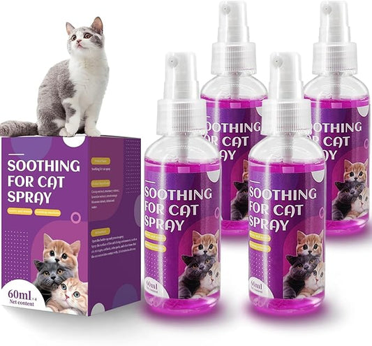 Cat Calming Spray, Cat Pheromone Calming Spray, Natural Calming Solution for Cats, Reduce Kittens Stress, Anxiety, Scratching, Protect Furniture and Floors, Suit For Home, Travel, Vet Visits, 4 PACKS-PawvioPets