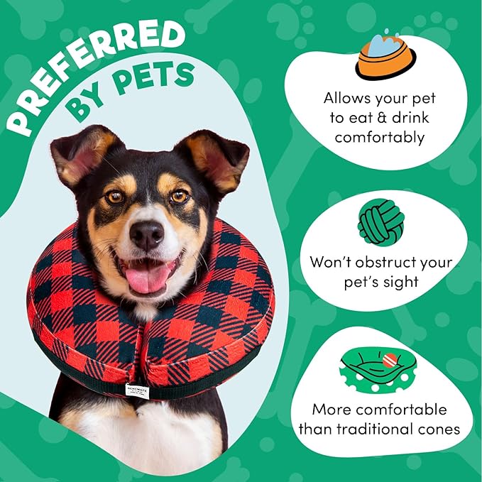 BENCMATE Inflatable Dog Cone Collar Alternative, Soft Dog Cone for Small Medium Large Dogs and Cats, Neck Recovery ECollar Donut Collar After Surgery (Large, Plaid)-PawvioPets