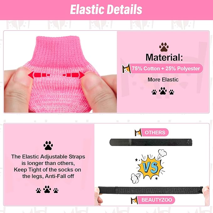 BEAUTYZOO Anti Slip Dog Socks for Small Medium Large Dogs,Paw Protector with Grips for Hardwood Floor Hot/Cold Pavement,Traction Control 3 Pairs AntiTwist Dog Shoes to Prevent Licking for Senior Dog-PawvioPets