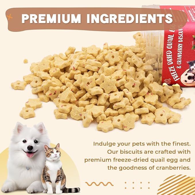 Freeze Dried Quail Egg Yolk & Cranberry Cube Cat & Dog Treats Biscuits, Dehydrated Healthy Tasty Snack for Training 2.5 Ounce-PawvioPets