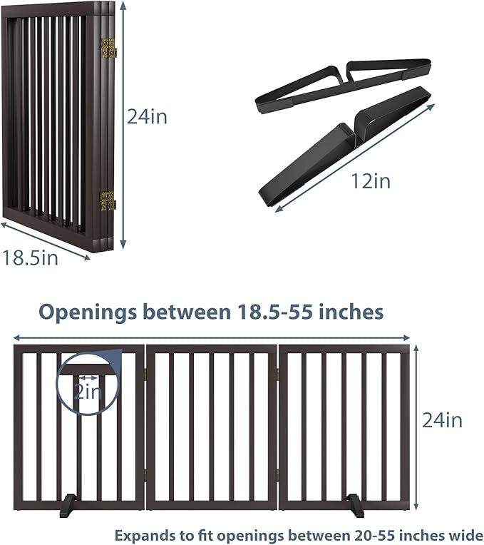 Dog Gates for Doorways Stair House Freestanding Pet Gates for Dogs Wooden Dog Gate with Support Feet Indoor Fence-PawvioPets