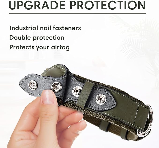 AirTag Dog Collar Soft Leather Webbing Dog Collar for AirTag Provides Double Protection for Small Medium and Large Dogs(Green,M)-PawvioPets
