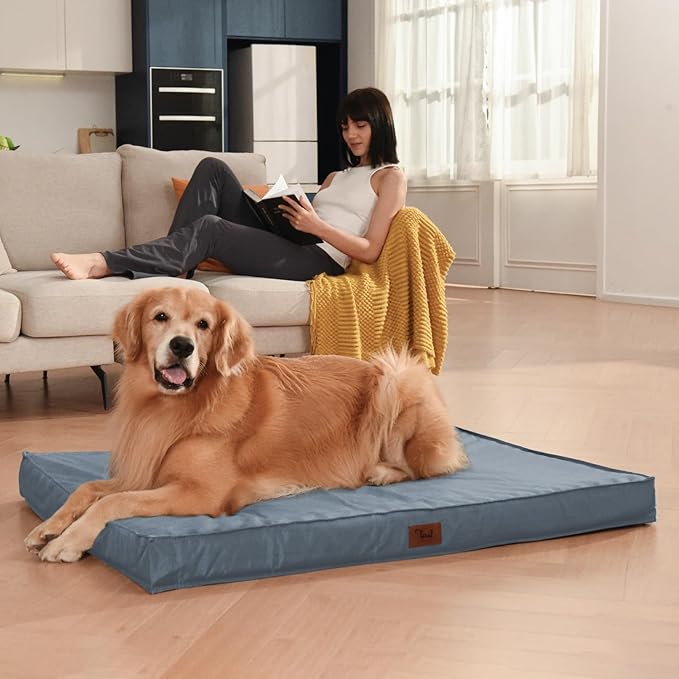 Dog Beds for Large Dogs, Orthopedic Dog Bed for Extra Large Dogs, Big Waterproof Pet Bed with Washable Removable Oxford Cover, Blue-PawvioPets