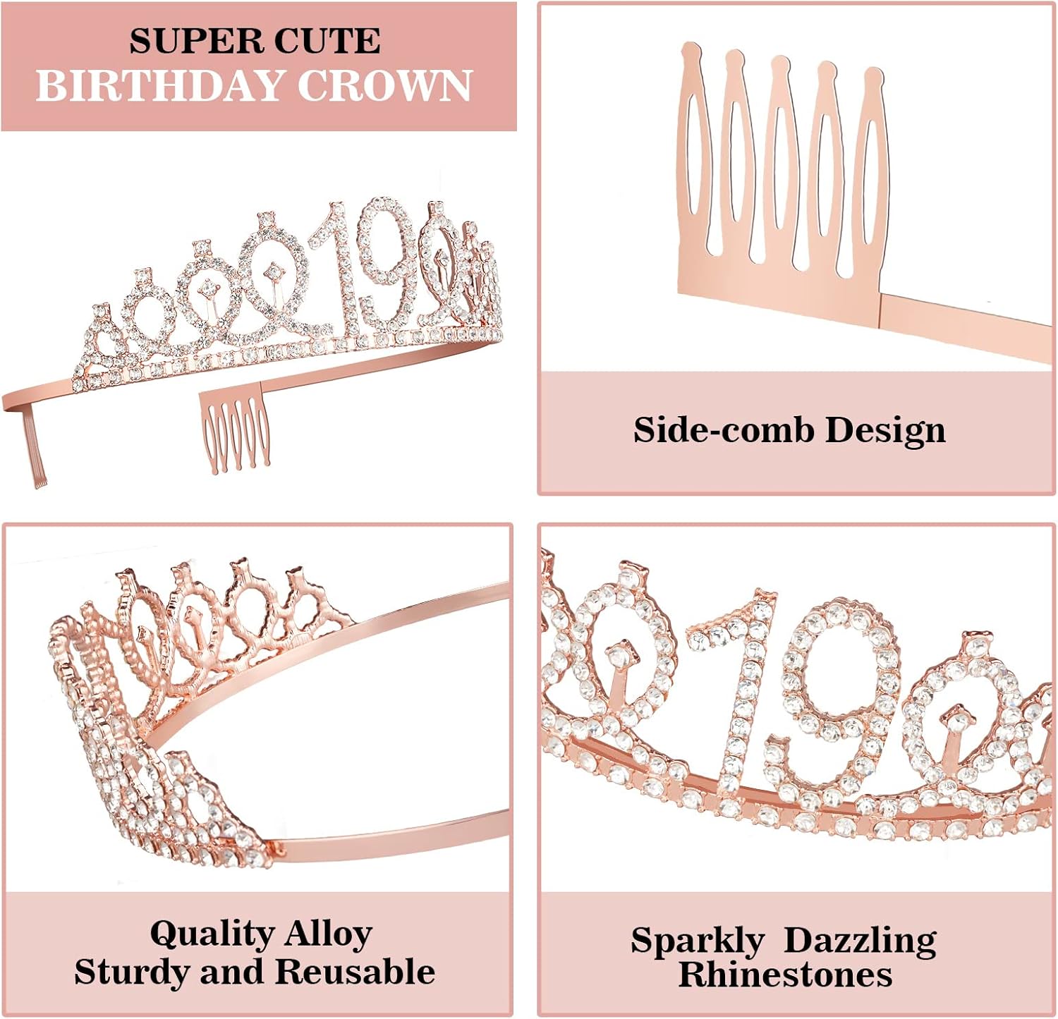 19th Birthday Decorations Including Birthday Sash, Tiara/Crown, Numeral Candles and Cake Topper, 19 Year Old Girl Gifts, Rose Gold Party Decor Supplies