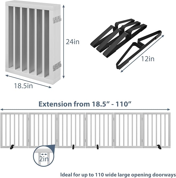 Dog Gates for Doorways Extra Wide 110inches (9ft), Wooden Freestanding Pet Gates for Dogs with 4 Support Stands, Foldable Gates for Dogs Indoor-PawvioPets