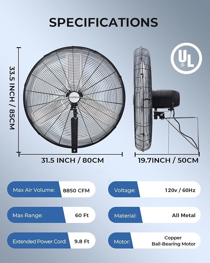 30 inch Wall Mount Fan Oscillating, 3-Speed 8850 CFM High Velocity Industrial Wall Mounted Fan, Heavy Duty Air Circulator for Garage, Shop, Gym, Workshop, Covered Patio - UL Listed-PawvioPets