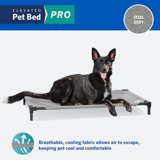 COOLAROO Cooling Elevated Dog Bed PRO Standard, Fits in 48in Crate, Easy Assembly Frame, Steel Grey.-PawvioPets