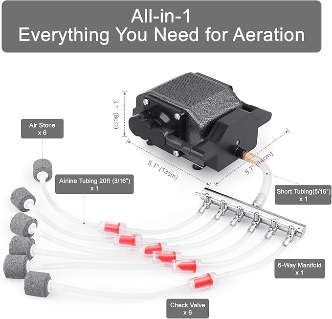 AquaMiracle 6/8/16W Quiet Fish Tank Air Pump 200/317/475GPH High Pressure Aquarium Air Pump Commercial Air Pump Pond Aerator Bubbler Hydroponics Air Pump-PawvioPets