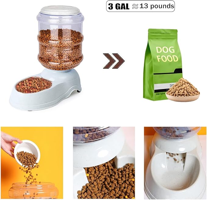Automatic Dog Feeder and Water Dispenser Set for Large Dogs, 3 Gallon Gravity Dog Cat Food and Water Dispenser Set with Pet Food Bowl,Large Pet Food Water Dispenser Station-PawvioPets