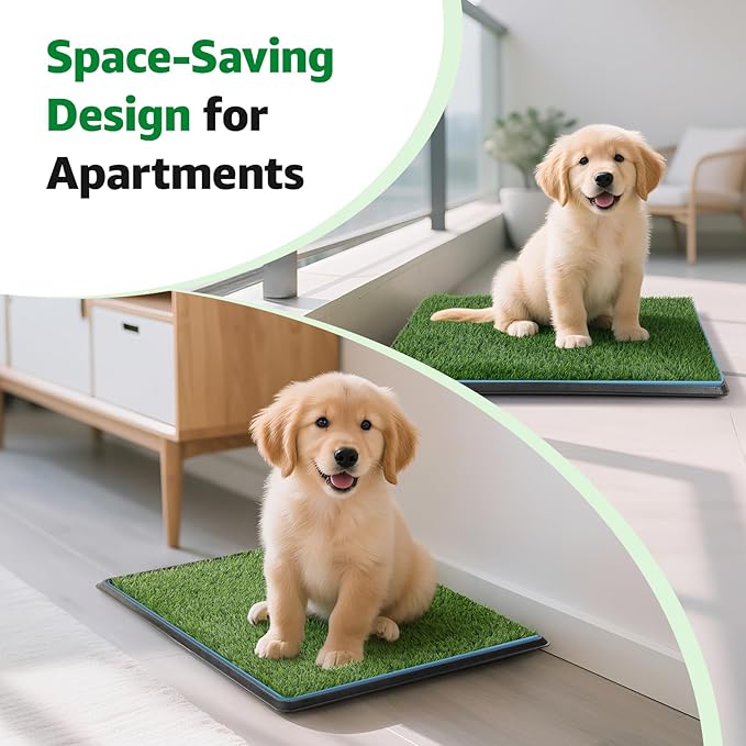 Dog Grass pad with Tray,29”x 18” Indoor Dog Potty with 2 Packs Replacement Artificial Fake Grass-5 Packs Disposable Puppy Pads,for Puppy Training Apartment,Apartment Use-PawvioPets