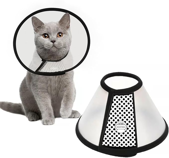 Depets Adjustable Recovery Pet Cone E-Collar for Cats Puppy Rabbit, Plastic Elizabeth Protective Collar Wound Healing Practical Neck Cover, Neck Girth 8.1 in-PawvioPets