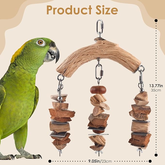 Bird Parrot Toys, Large Birds Wooden Chew Blocks with Stainless Steel Cage Hanging Bite Toy for Macaws, African Greys, Cokatoos, Amazon Parrots and Small Medium Parakeets-PawvioPets