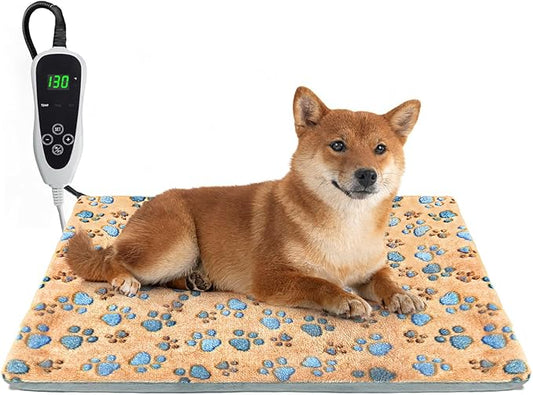 Dog Heating Pad,28×18 in Waterproof PVC Pet Heating Pad, Adjustable Thermostat+Constant On Function, Metal Protective Tube Comes with a Plush Cotton Sleeve，Whelping Box-Apricot-PawvioPets