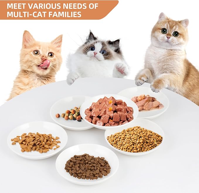 6 Pack Cat Food Bowl, Ceramic Cat Bowls, Anti Whisker Fatigue Cats Bowl Set,5.5 Inches Shallow Wide Kitten Plates for Food and Water (Cat's Paw Style)-PawvioPets