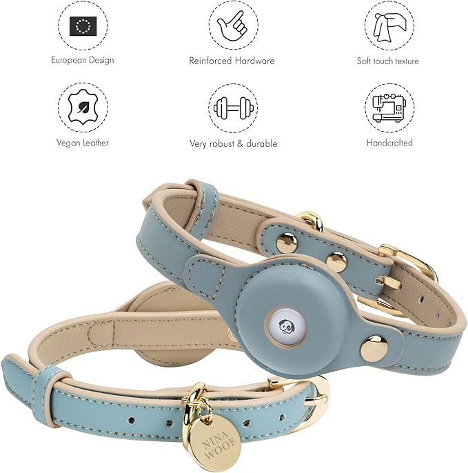 Cupertino Dog Collars, Harnesses & Leashes Made from Vegan Leather with Dog Tracker Device Holder Adjustable Dog Collar (Extra Small, Blue)-PawvioPets