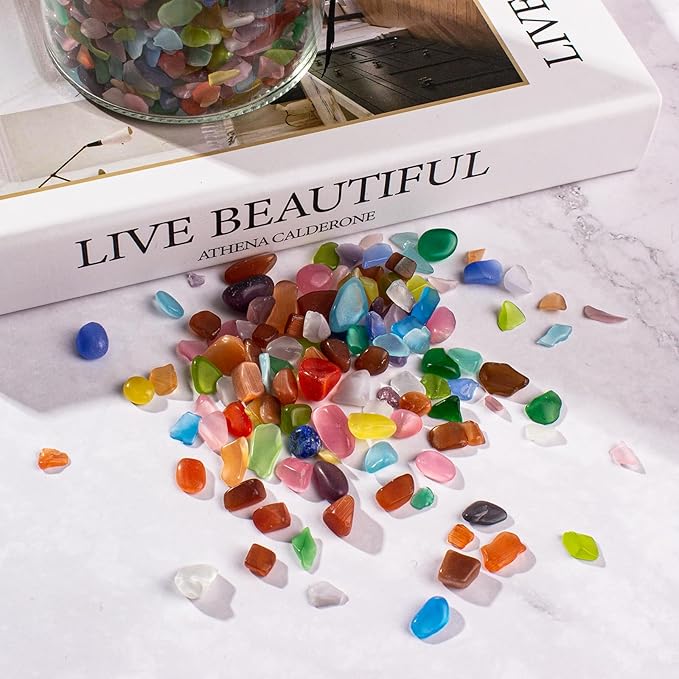 3 Lb Cat Eye Stones Aquarium Gravel Rocks for Fish Tank, Fish Tank Rocks Gravel Betta Fish Colorful Marbles for Vases Filler, Garden and Fish Tank Decoration-PawvioPets