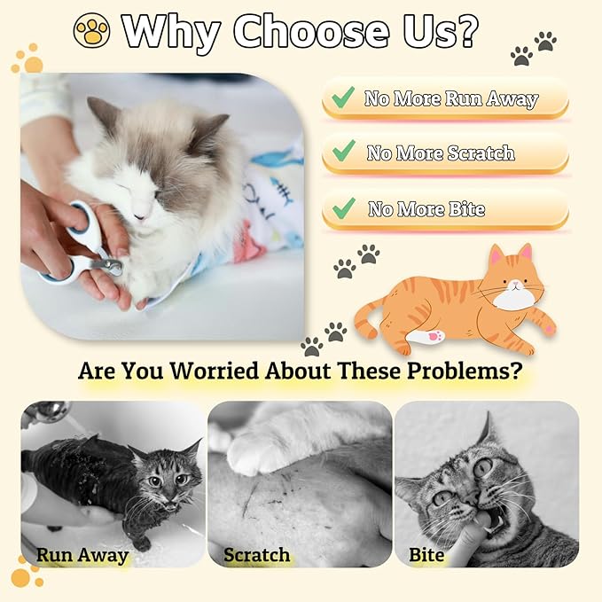 27.6" Cat Wrap for Grooming-Premium Cat Grooming Wrap Cat Restraint for Nail Clipping, Self-Adherent Soft Cat Blanket to Wrap Cat Anti-Scratch Anti-Escape Grooming Bag (White, XL(Within 17lbs))-PawvioPets