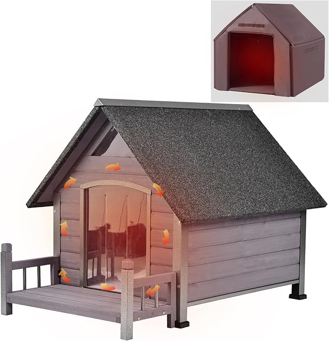 Aivituvin Dog House Outdoor with Metal Frame, Insulated Dog Kennel Outside for Small to Medium Breed, 45" Weatherproof Large Dog Shelter with Anti-Chewing Iron Frame, Grey (45" D x 32.9" W x 32.6" H)-PawvioPets