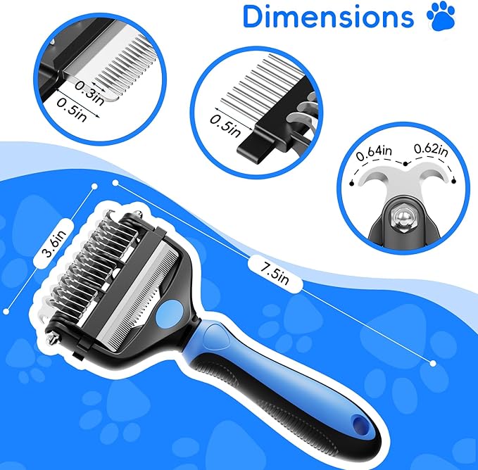 3-in-1 Pet Deshedding Tool – Grooming Brush for Dogs & Cats with Undercoat Rake & Dematting Comb (Blue)-PawvioPets