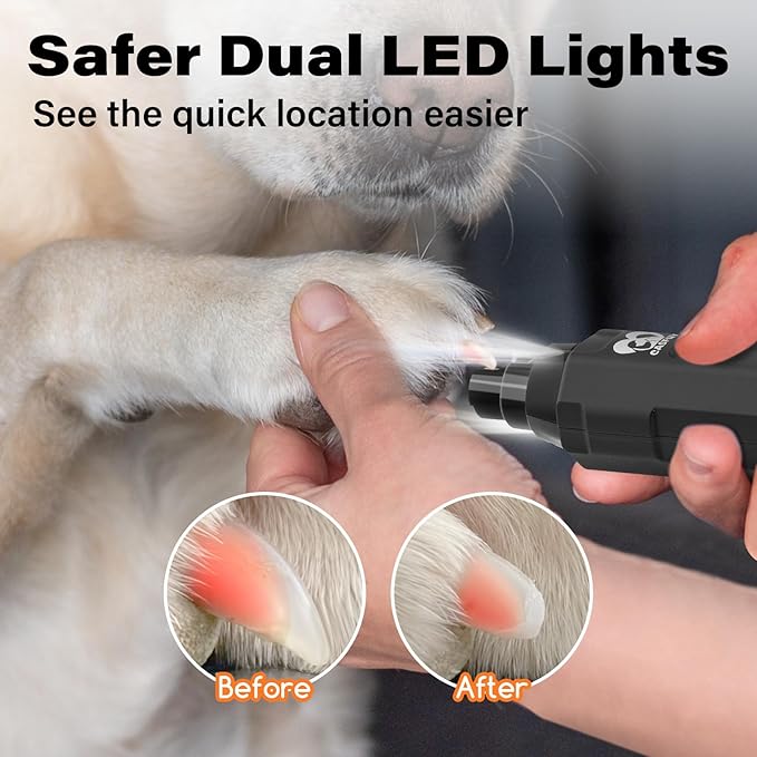 Casfuy 6-Speed Dog Nail Grinder - Newest Enhanced Pet Nail Grinder Super Quiet Electric Dog Nail Trimmer Rechargeable Painless Paws Grooming & Smoothing Tool for Large Medium Small Dogs (Grey)-PawvioPets