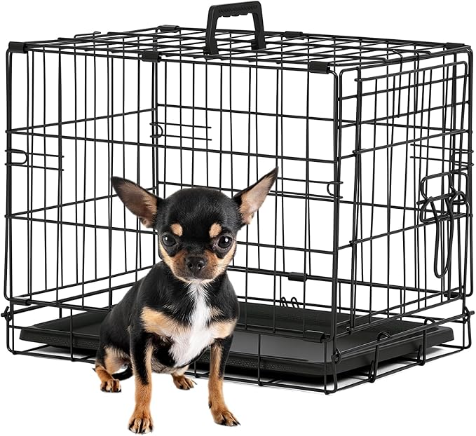 BestPet | Dog Crate | 18" | Black | Foldable Metal Kennel with Double Doors, Secure Slide-Bolt Latches, Leakproof Tray | Portable Dog Cage for Small Breeds | for Travel, Indoor & Outdoor Use-PawvioPets
