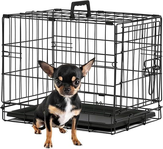 BestPet | Dog Crate | 18" | Black | Foldable Metal Kennel with Double Doors, Secure Slide-Bolt Latches, Leakproof Tray | Portable Dog Cage for Small Breeds | for Travel, Indoor & Outdoor Use-PawvioPets